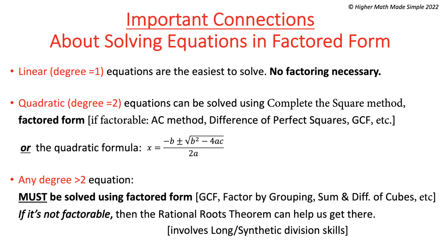 Solve By Factoring Quadratics & Other Functions - Higher Math Made Simple