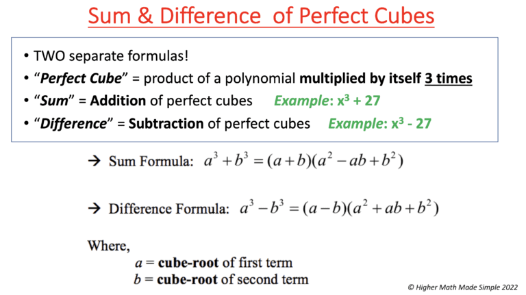 Sum of Cubes vs. Difference of Cubes Formulas - Higher Math Made Simple